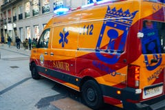 Madrid, Spain. DECEMBER 26TH, 2019. SAMUR Ambulance On An Emergency Service. Stock Images