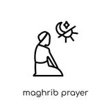 Maghrib prayer icon. Trendy modern flat linear vector Maghrib pr stock illustration Maghrib prayer icon. Trendy modern flat linear vector Maghrib pr stock illustration