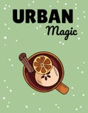 Magia urbana Bebida sabrosa del vino reflexionado sobre en una taza con la postal linda del estilo de la historieta del canela y libre illustration Magia urbana Bebida sabrosa del vino reflexionado sobre en una taza con la postal linda del estilo de la historieta del canela y libre illustration