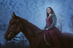 Magical woman on a horse. Magic woman on a horse in the style of dark Royalty Free Stock Image Magical woman on a horse. Magic woman on a horse in the style of dark Royalty Free Stock Image