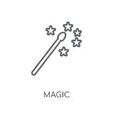 Magiczna liniowa ikona Nowożytnego konturu logo Magiczny pojęcie na białych półdupkach ilustracji Magiczna liniowa ikona Nowożytnego konturu logo Magiczny pojęcie na białych półdupkach ilustracji