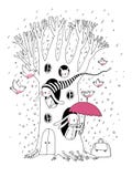 Magische Boom, konijnen en vogels Dieren van het bos vector illustratie Magische Boom, konijnen en vogels Dieren van het bos vector illustratie