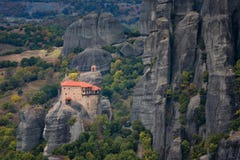 Magnificent autumn landscape.Meteora Monasteries Holy Monastery of St. Nicholas Anapausas on the top of rock near Kalambaka Royalty Free Stock Images Magnificent autumn landscape.Meteora Monasteries Holy Monastery of St. Nicholas Anapausas on the top of rock near Kalambaka Royalty Free Stock Images