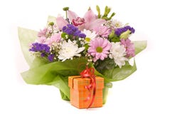 Magnificent Bouquet And Present Box Royalty Free Stock Image Magnificent Bouquet And Present Box Royalty Free Stock Image