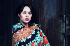 Magnificent charming russian woman in colorful shawl royalty free stock photos Magnificent charming russian woman in colorful shawl royalty free stock photos