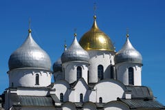 The magnificent domes of the old St. Sophia Cathedral in Novgorod. stock image The magnificent domes of the old St. Sophia Cathedral in Novgorod. stock image