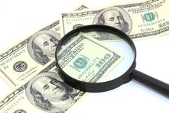 Magnifying Glass On Money Background, Royalty Free Stock Photo Magnifying Glass On Money Background, Royalty Free Stock Photo