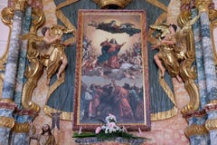 The main altar in the Church of the Assumption of the Blessed Virgin Mary in Pakrac, Croatia royalty free stock photos The main altar in the Church of the Assumption of the Blessed Virgin Mary in Pakrac, Croatia royalty free stock photos
