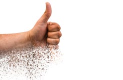 Main avec le pouce vers le haut d'isolement sur le fond blanc Signe correct par l'homme Comme la main avec l'effet de dispersion image stock Main avec le pouce vers le haut d'isolement sur le fond blanc Signe correct par l'homme Comme la main avec l'effet de dispersion image stock