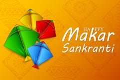 Makar sankranti greeting card with colorful kites vector illustration Makar sankranti greeting card with colorful kites vector illustration
