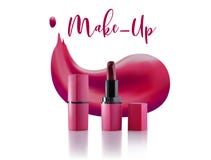 Make-upmodell-Designschablone des Lippenstifts kosmetische Vector rosaroten goldenen Pomadenrohr- und -lippenstiftfleck- Abstrich lizenzfreie abbildung Make-upmodell-Designschablone des Lippenstifts kosmetische Vector rosaroten goldenen Pomadenrohr- und -lippenstiftfleck- Abstrich lizenzfreie abbildung
