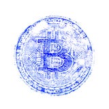 Makro- Błękitny druk bitcoin Drukować na dokumentach o crypto walucie dla projektantów Kwadratowa rama fotografia royalty free Makro- Błękitny druk bitcoin Drukować na dokumentach o crypto walucie dla projektantów Kwadratowa rama fotografia royalty free