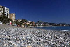 Malagueta- most popular beach in Malaga, Costa del Sol, Spain. Defocused Stock Photos Malagueta- most popular beach in Malaga, Costa del Sol, Spain. Defocused Stock Photos