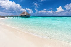 Maldives islands. Wooden jetty with water relaxation lodge. stock photography Maldives islands. Wooden jetty with water relaxation lodge. stock photography