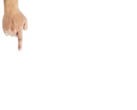 A male finger from above pointing down,isolated Royalty Free Stock Photography A male finger from above pointing down,isolated Royalty Free Stock Photography