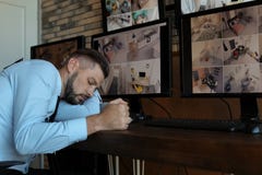 Male security guard sleeping at workplace. stock photography Male security guard sleeping at workplace. stock photography