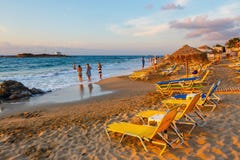 View of beautiful small beach during sunset near Malia, Crete, Greece stock photo View of beautiful small beach during sunset near Malia, Crete, Greece stock photo