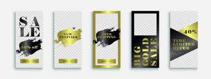 Mall för Instagram lyxig modeberättelser med guld- textur Abstrakt illustration i modern stil med guld- mallberättelse royaltyfri illustrationer Mall för Instagram lyxig modeberättelser med guld- textur Abstrakt illustration i modern stil med guld- mallberättelse royaltyfri illustrationer
