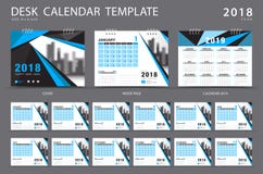Mall 2018 för skrivbordkalender Uppsättning av 12 månader planner blå räkning stock illustrationer Mall 2018 för skrivbordkalender Uppsättning av 12 månader planner blå räkning stock illustrationer
