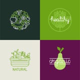 Mall för vektorlogodesign med frukt- och grönsaksymboler i tr stock illustrationer Mall för vektorlogodesign med frukt- och grönsaksymboler i tr stock illustrationer