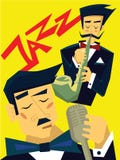 Malplaatje van affiche voor het overleg van de jazzmuziek De mens speelt de saxofoon, zingt de zanger in de microfoon Vector vector illustratie Malplaatje van affiche voor het overleg van de jazzmuziek De mens speelt de saxofoon, zingt de zanger in de microfoon Vector vector illustratie