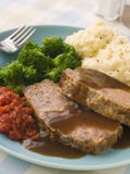 Mama S Meatloaf With Mashed Potato Broccoli Tomato Stock Image Mama S Meatloaf With Mashed Potato Broccoli Tomato Stock Image
