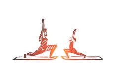 Mamma, dochter, yoga, familieconcept Hand getrokken geïsoleerde vector royalty-vrije illustratie Mamma, dochter, yoga, familieconcept Hand getrokken geïsoleerde vector royalty-vrije illustratie
