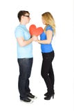 Man And Girl Holding Red Paper Heart, Isolated Royalty Free Stock Photo