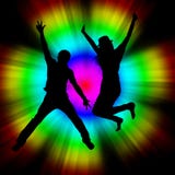 Man And Girl Jumping With Colorful Background Royalty Free Stock Image