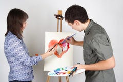 Man And Girl Painting Red Heart Stock Image