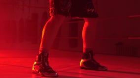 Man athlete standing and doing shadow boxing exercises in gym. Boxer doing a shadow fight stock video Man athlete standing and doing shadow boxing exercises in gym. Boxer doing a shadow fight stock video
