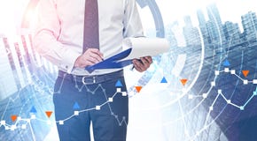 Man with clipboard using stock market interface stock photography Man with clipboard using stock market interface stock photography
