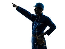 Man construction worker pointing showing silhouette portrait Royalty Free Stock Images Man construction worker pointing showing silhouette portrait Royalty Free Stock Images