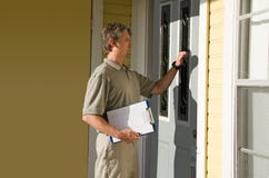 Man doing survey or petition work door-to-door
