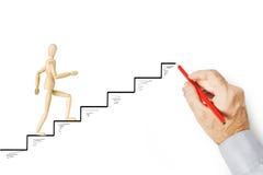 Man draws stairs and helps other person to climb up. Royalty Free Stock Photography Man draws stairs and helps other person to climb up. Royalty Free Stock Photography