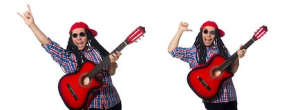The man with dreadlocks holding guitar isolated on white royalty free stock photos The man with dreadlocks holding guitar isolated on white royalty free stock photos
