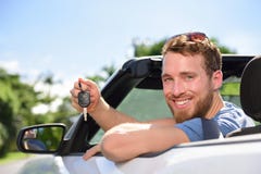 Man Driving New Rental Car Showing Keys Happy Stock Images Man Driving New Rental Car Showing Keys Happy Stock Images