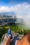 Man enjoying Hong Kong view from the Lion rock royalty free stock photos Man enjoying Hong Kong view from the Lion rock royalty free stock photos