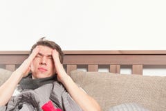Man feeling bad lying in the bed and coughing royalty free stock images Man feeling bad lying in the bed and coughing royalty free stock images
