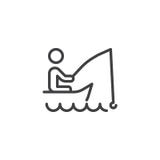 Man fishing on the boat line icon stock illustration Man fishing on the boat line icon stock illustration
