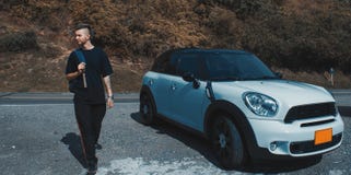 Man getting out of his car stock photography Man getting out of his car stock photography