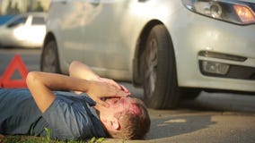 Man had a car accident. head smashed. pedestrian injured in road accidents. Man had a car accident. head smashed. blood goes. pedestrian injured in road Man had a car accident. head smashed. pedestrian injured in road accidents. Man had a car accident. head smashed. blood goes. pedestrian injured in road