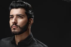 Man With Hair Style, Beard And Beauty Face Fashion Portrait