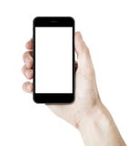 Man hand holding a smartphone with blank screen.