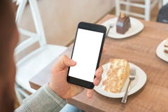 Man holding smartphone with isolated, blank screen for app presentation stock photos Man holding smartphone with isolated, blank screen for app presentation stock photos