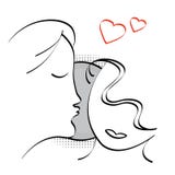 Man Kissing Woman / Line Art Royalty Free Stock Photo