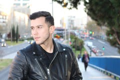 Man looking sideways in the city royalty free stock images Man looking sideways in the city royalty free stock images