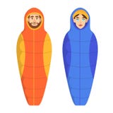 Man och kvinna som ligger i sovsäcken royaltyfri illustrationer Man och kvinna som ligger i sovsäcken royaltyfri illustrationer