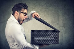 Free Man Opening A Box With Something Exciting Inside It Stock Images - 126467044