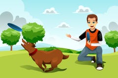 Man playing frisbee with his dog Stock Image Man playing frisbee with his dog Stock Image